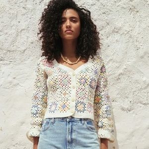 MANGO - originally $149 - handmade crochet knit cardigan. 100% cotton. NWT XS/S